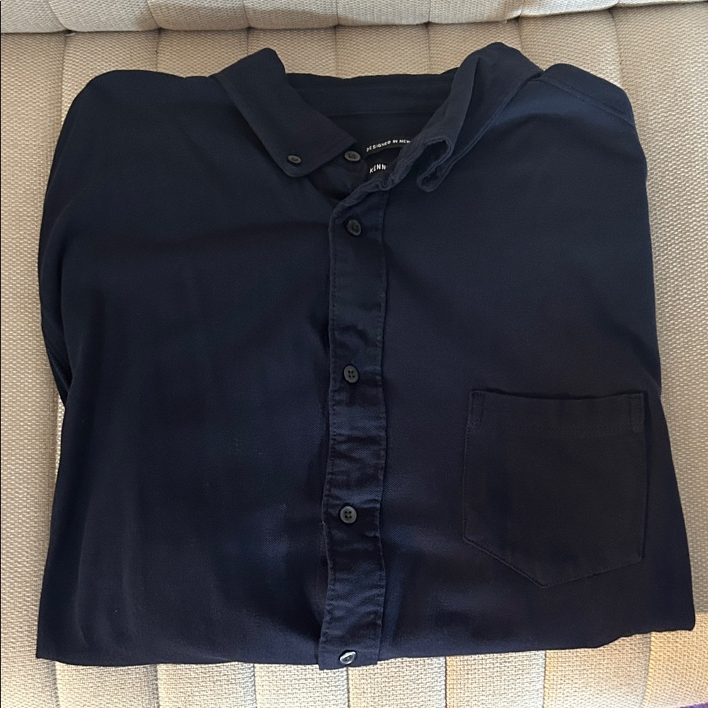 Kenneth Cole Dark Blue Casual Button Down Shirt